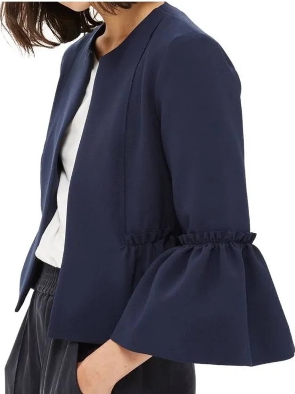 Topshop Navy Raw Ruffle Peplum Jacket